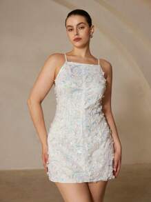 Aveloria Rosie Floral Embroidery 3D Pearl Decorated Dress, Minimalist Silhouette, Elegant Party Dress Vibe, Sleeveless Tank Mini Dress For Plus Size - Multicolor - View 5