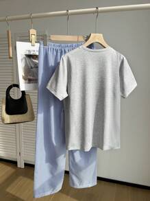 Summer New Casual Short Sleeve T-Shirt And Pants 2pcs Set For Teenagers - Grey - View 5