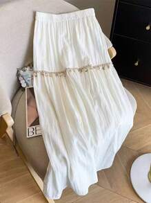 SHEIN Clasi Falda de vacaciones con adorno de conchas y diseño de parches en estilo playa para mujeres - Blanco - Ver 1
