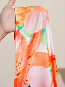 Slaydiva 女士优雅花卉印花无袖紧身吊带裙，腰部镂空，侧开衩，夏季度假风 - 黃色 - 查看 7