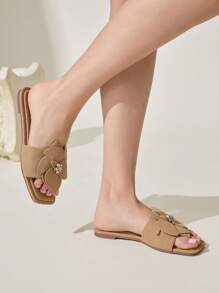 CUCCOO CHICEST 女士简约舒适方头平底凉鞋 - 卡其色 - 查看 7