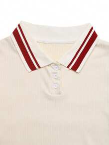GlowEve Summer Casual Colorblock Short Sleeve Knit T-Shirt - Apricot - View 3