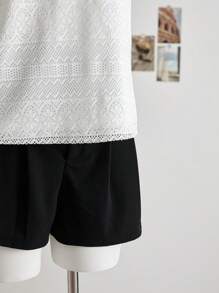 SHEIN LUNE 2pcs/Set Women Color Block Short Sleeve Top And Solid Color Shorts - Black and White - View 4