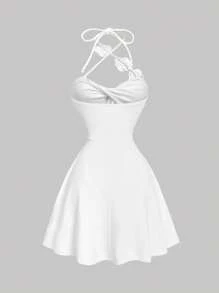 SHEIN MOD Đầm suông cổ cao 3D họa tiết hoa xoắn eo ôm sát và xòe màu trắng - trắng - Xem 2
