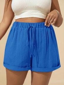 SHEIN VCAY Short casual con lazo frontal de unicolor en tallas grandes, para uso diario