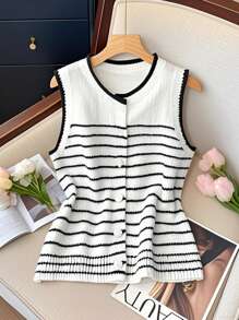 Franclia 女士条纹百搭简约时尚百搭通勤韩版薄款开衫 - 黑與白 - 查看 1