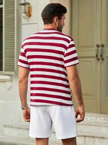 Manfinity VCAY 2 Stück lässiges gestreiftes figurbetontes Schulter T-Shirt Set für Herren, Herren Sommer Outfits - Verschiedenfarbig - Übersicht 2