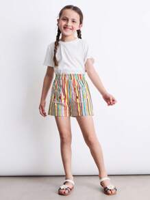 THE HAPPY LOOK Shorts con estampado de conejo de dibujos animados a rayas coloridas para niñas
