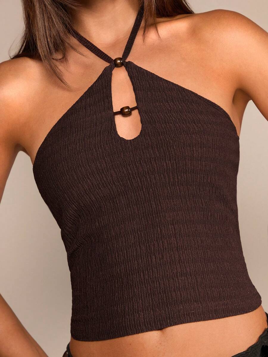 Glamine Brown Sleeveless Knit Wood Bead Sexy Elegant Women Tank Top - Brown - View 1