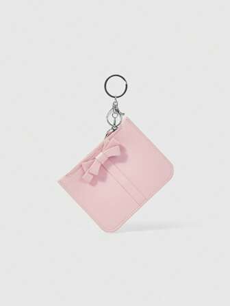 Kawaii Accesorio retro y elegante de llavero, portamonedas, tarjetero 3D en tono rosa francés, accesorio de bolso encantador estilo Y2K, funda transparente para tarjeta de identificación o de transporte, adecuado para viajes, vacaciones, social, compras