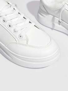 CUCCOO EASI Women Minimalist Fashionable Comfortable Flat Lace-Up Casual White Sneaker For Summer Vacation Shoes Summer Sports Shoes Casual Shoes Back To School Shoes College Student Shoes Fall, Spring/Autumn Versatile Shoes For Women Shoes For Women Sneakers Spring Shoes Easter Tainers