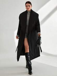 EURMUSE Oversized Quilted Maxi Padded Coat, Premium Winter Collection, Belted Wrap Design, Long Length Series, High-Fashion Statement Piece, Modern Volume Silhouette, Designer Outerwear Collection, High-End Fashion Series, Professional Winter Wear S For Women Long Coats For Women Long Black Coat Long Black Coat Women Long Padded Coat Women Maxi Padded Coat Oversized Padded Coat Women's Winter Coats - Black - View 5