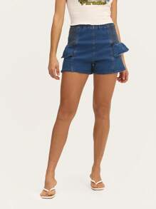 Nöista Short en jean taille haute volantée avec détails sur les côtés, créant un look ludique et féminin pour les sorties décontractées d'été. - Jean brut - Voir 7