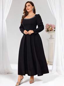 Coutiva Vestido de noche de fiesta talla grande (diseño de trabajo pesado) Elegante vestido de graduación de manga larga semi formal para invitados de boda, para cumpleaños, graduación, bienvenida a casa