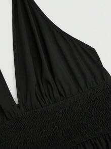 Sweetra Đầm dài vừa phải hở lưng màu trơn thanh lịch cỡ lớn 1 mảnh, dây mảnh hở lưng, bộ Y2K, hoàn hảo cho tiệc Giáng sinh - màu đen - Xem 4