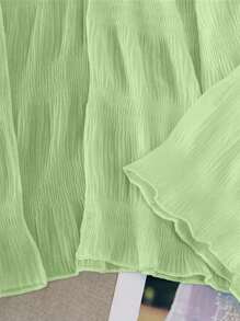 SHEIN Áo khoác cardigan mỏng xếp ly kiểu Pháp nhẹ mới dành cho nữ, tôn dáng - Màu xanh Bạc hà - Xem 3