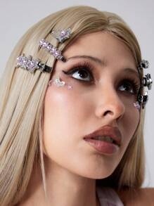 ROMWE Kawaii Bộ kẹp tóc kim loại đính đá Y2K hình ngôi sao và mặt trăng, trang sức mặt và phụ kiện tóc - Nhiều màu - Xem 4