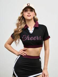 女式字母印花短袖短款运动 Polo 衫