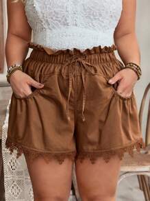 EMERY ROSE Pantaloncini di taglia comoda, di colore unito, casual estivi, con nappe