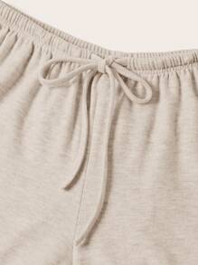 SHEIN EZwear 女式多色针织抽绳阔腿休闲裤 - 灰色 - 查看 3