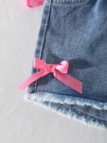 Genkimix Kids 女童休闲甜美圆领蝴蝶印花短袖T恤和松紧腰蝴蝶牛仔短裤套装 - 粉色 - 查看 6
