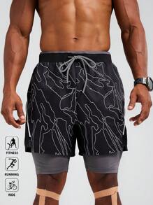 Manfinity Sport Corelite Herren Sommer lässige Kontrast Farbdruck Sport Shorts, Radlerhosen, Laufshorts
