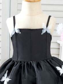 SHEIN Cute Young Girl Summer Casual Sleeveless White Organza Dress With 3D Butterfly Decoration, Simple Yet Elegant, Suitable For Everyday And Special Occasions