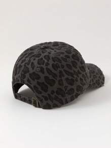 ROMWE Grunge Punk 1pc Women's Bowknot Leopard Print Rhinestone Studded Baseball Cap - Black - View 2