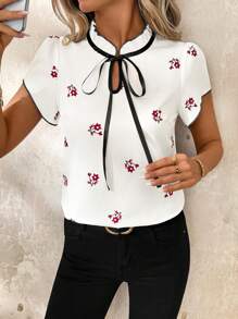 SHEIN Clasi 优雅的碎花白衬衫 - 杏色 - 查看 3