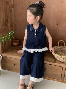 DAZY 2件套小女孩牛仔衬衫+牛仔裤秋季套装