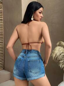EURMUSE QUẦN SOOC DENIM CẠP THẤP CHO NỮ Y2K MÁT MẺ CỔ ĐIỂN - Rửa trung bình - Xem 4
