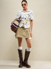 Muvela Elegant Women Floral Print Ruffle Trim Cropped Tank Top, Cute Summer Wear - Multicolor - View 2