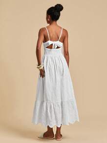 Travachic 女式纯色细肩带无袖夏季刺绣烂花连衣裙，女士度假装，女士婚礼宾客礼服，海滩度假装，女士夏季装，女士夏季连衣裙，女士连衣裙，夏季连衣裙，女士白色连衣裙 - 白色 - 查看 2