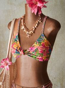 SHEIN ICON 2 件套夏季度假外出海滩夏威夷热带性感彩色花卉印花泳衣套装女士 - 彩色 - 查看 7