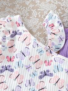 Conjunto de blusa con cuello asimétrico con volantes y shorts para niña