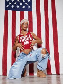 SUMWON WOMEN Festival Tank Crop Top Statement Sleeveless Celebration Summer Holiday Tank