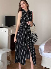 Pariaura 无袖黑白波点法式通勤风复古优雅商务休闲女士夏装 - 彩色 - 查看 5