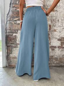 SHEIN LUNE Pantalones de mujer de unicolor, de moda, adecuados para el verano - Celeste - Ver 2