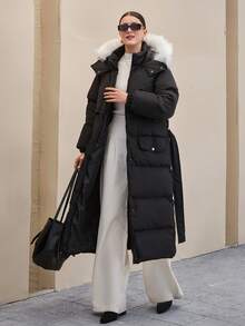 CLARA VERO Premium Quality, Contrast Fur Detailed Puffer Winter Coat - Black - View 7