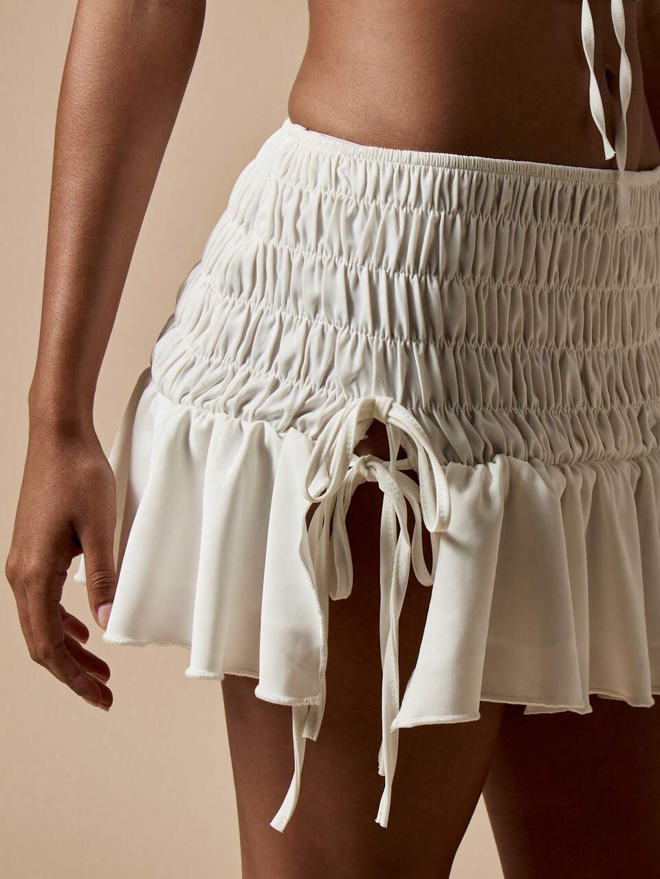 MISSGUIDED Ruched Smocked Waist Mini Skirt Flounce Hem Festival Beachwear Resort Summer Casual