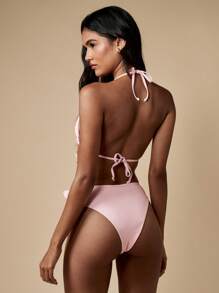 MISSGUIDED 夏季荷叶边细节连体泳衣 裹身式海滩泳池度假泳衣 - 粉色 - 查看 2