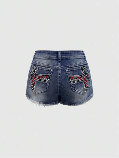 Grunge Punk Shorts in denim lavato estivi casual da donna con ricamo