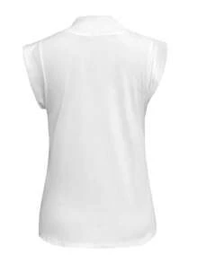 INAWLY Women's Bow Decor Stand Collar Short Sleeve Fashion T-Shirt - White - View 2