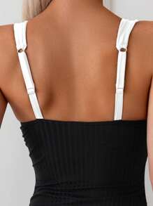 Swim Basics 女士拼色连体泳衣，适合海滩/度假 - 黑與白 - 查看 3