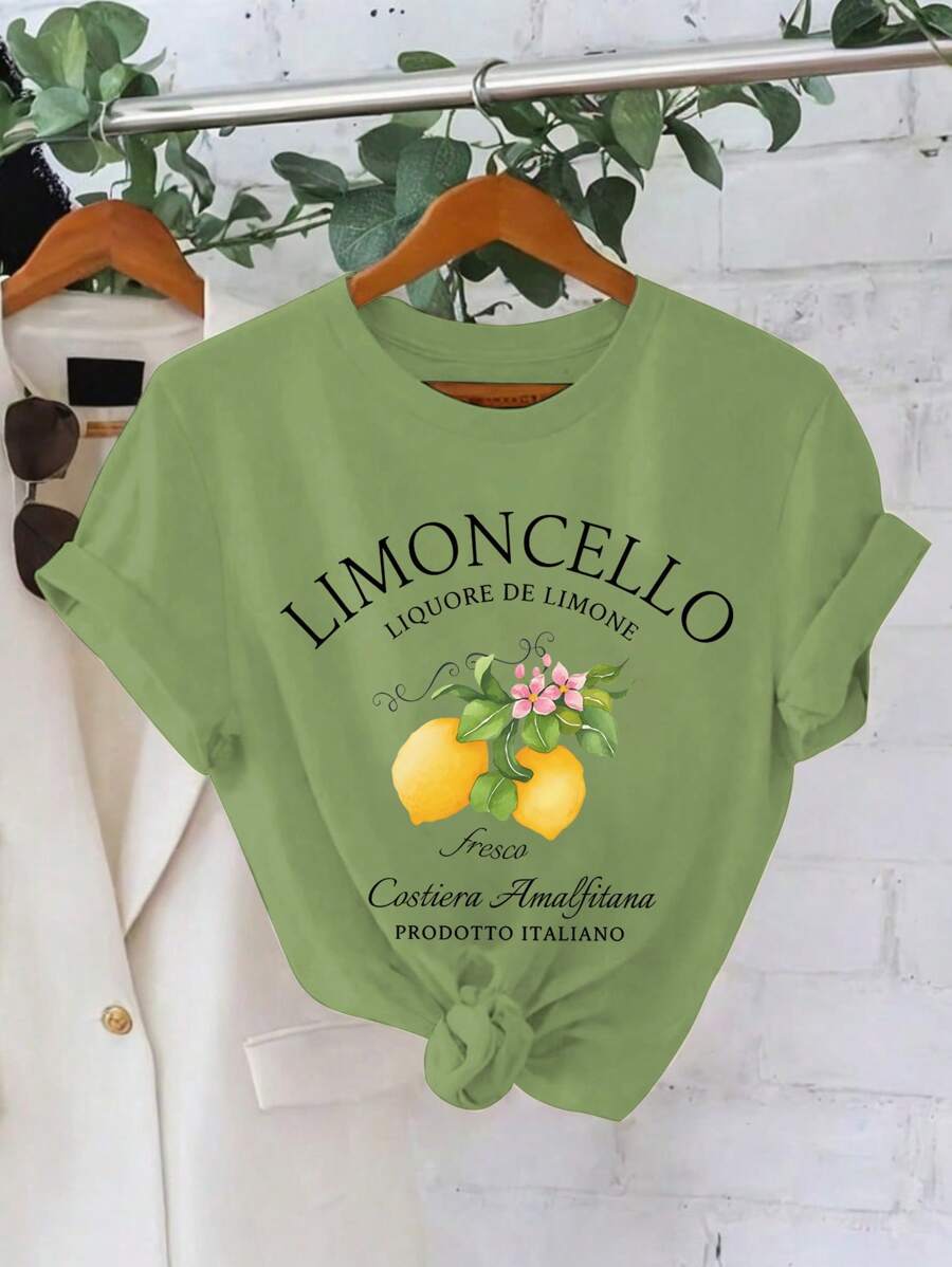 SHEIN Unity Limoncello T-Shirt, Amalfi Coast Italy Lemons T-Shirt - Dark Green - View 1