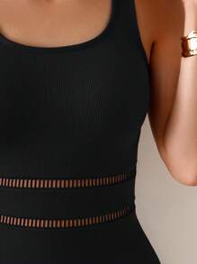 Swim Basics 1 件女式黑色迷你罗纹镂空腰针织背心