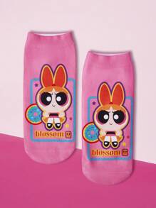 THE POWERPUFF GIRLS X SHEIN 1 Pair Fashionable Cute Blossom Pattern Ankle Socks - Multicolor - View 1