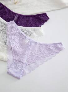 3件装女士简约浪漫蕾丝设计比基尼内裤 - 彩色 - 查看 4