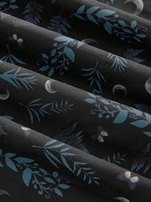 ROMWE Fairycore Hippie Retro Style Resort Moon & Plant Allover Print Skirt - Black - View 3