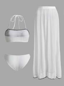Swim Oasis Women's Contrast Color Trim Bikini Set, Suitable For Beach Vacation For Summer - Beige - View 8